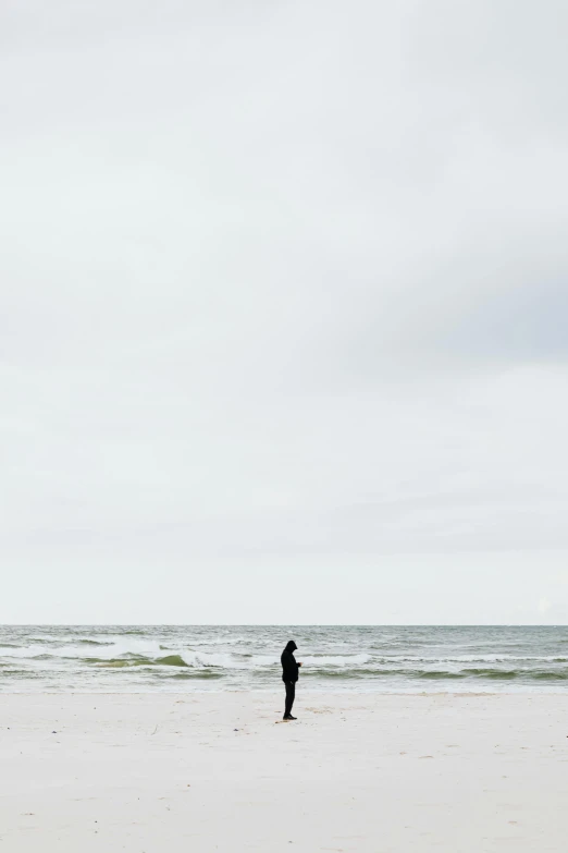 a person standing on a beach flying a kite, by Caro Niederer, unsplash, minimalism, denmark, wide long view, distant hooded figures, low quality photo