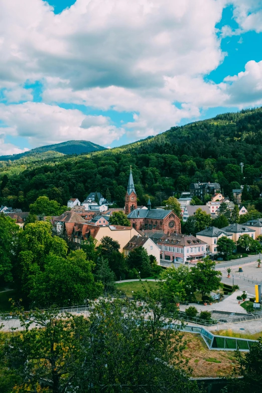 a view of a town from the top of a hill, germany, square, vibrant setting, photograph taken in 2 0 2 0