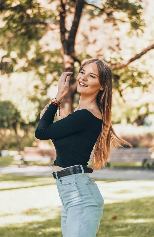 a woman standing on a skateboard in a park, by Sven Erixson, pexels contest winner, happening, smiling :: attractive, waist long hair, russian girlfriend, headshot profile picture