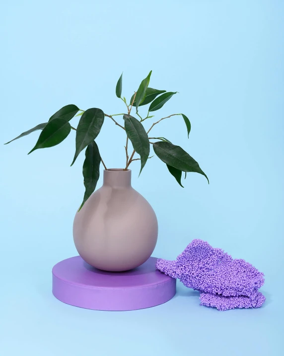 a vase that has a plant in it, inspired by Hendrik Gerritsz Pot, unsplash, new sculpture, soft lilac skies, soggy, ilustration, pose 4 of 1 6