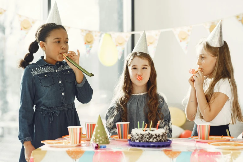 three girls blowing out candles on a birthday cake, shutterstock, happening, fancy dress, children playing with pogs, 🐿🍸🍋, thumbnail