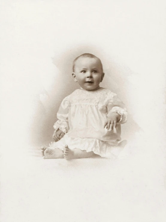 a black and white photo of a baby, an album cover, by Rose Maynard Barton, restored photo, digital artwork, owen klatte, serious business