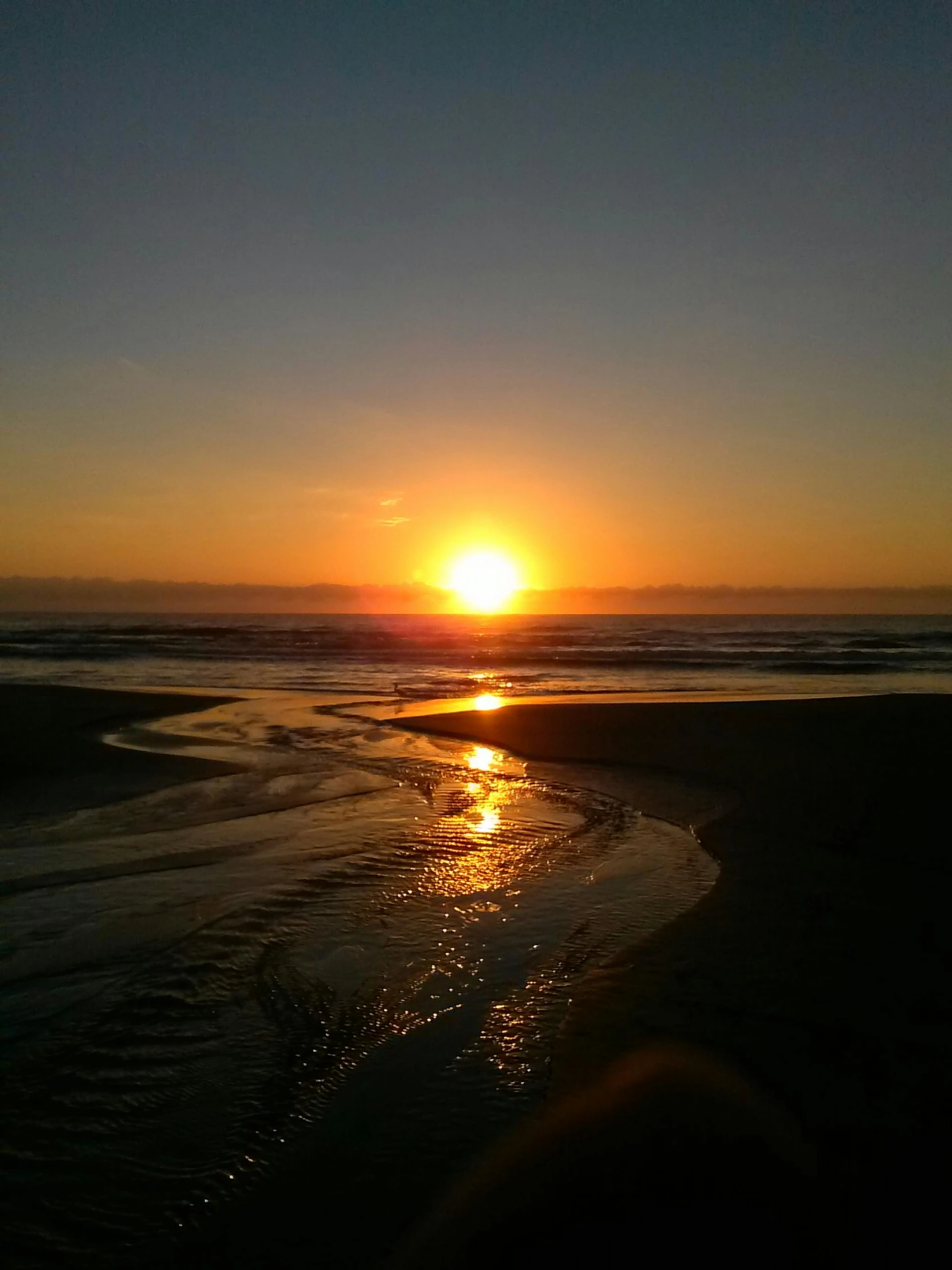 the sun is setting over the water on the beach, reddit, hurufiyya, golden bay new zealand, profile image