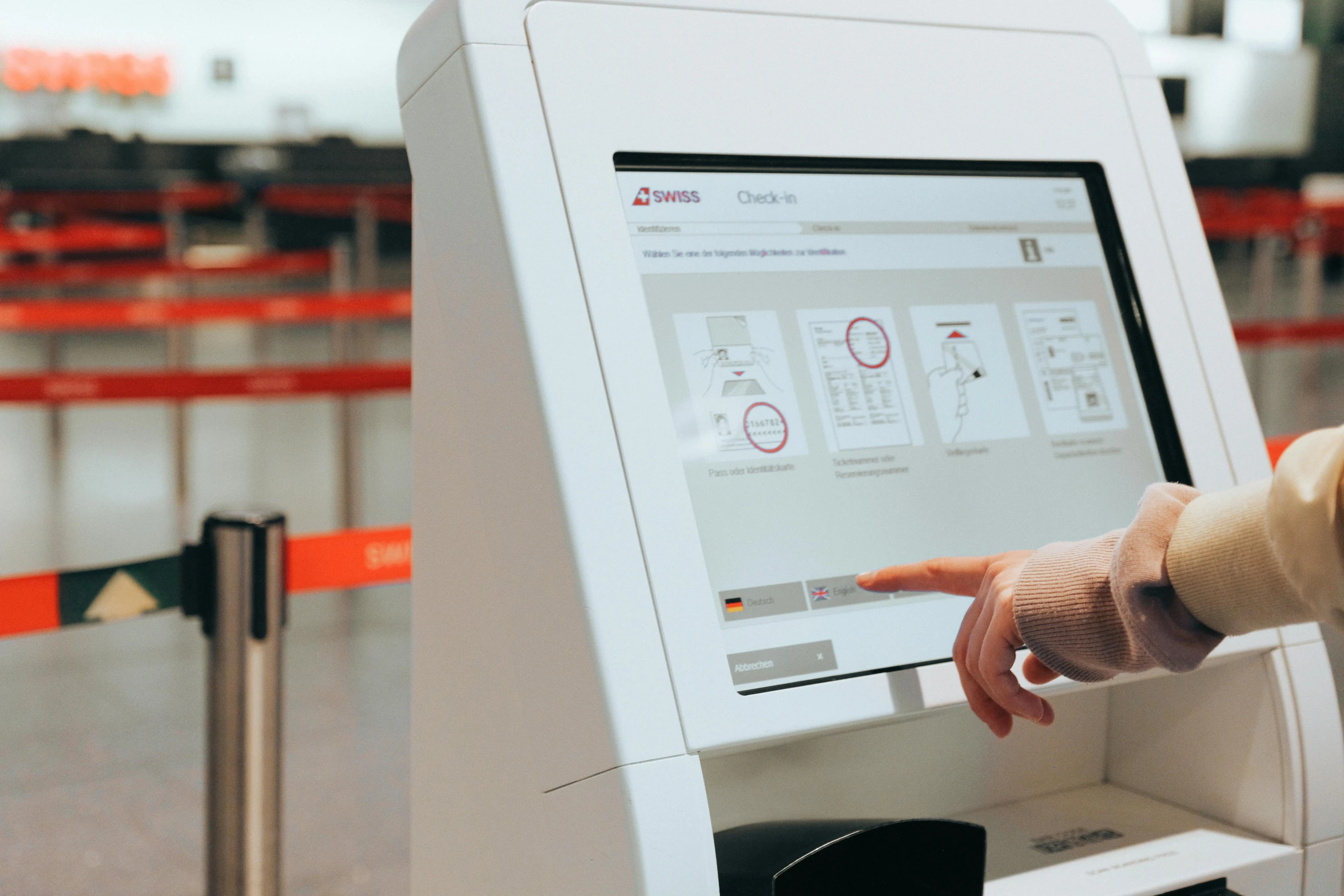 a person using a touch screen at an airport, pexels contest winner, bauhaus, glowforge template, dezeen, swiss design, at checkout