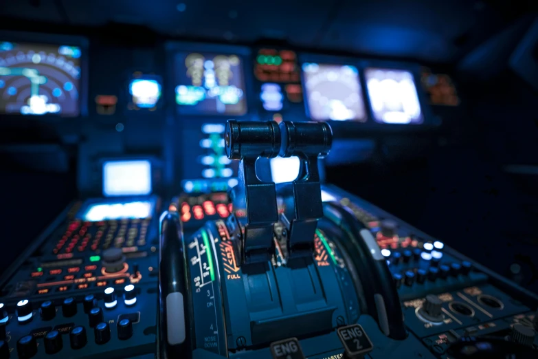 a close up of a control panel in a plane, a picture, shutterstock, digital art, nights, helmet view, inside a grand, immersive