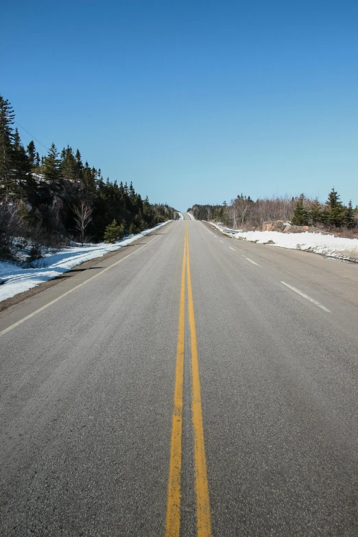 a man riding a skateboard down the middle of a road, by Jim Nelson, les nabis, boreal forest, wide long view, coast, -n 9