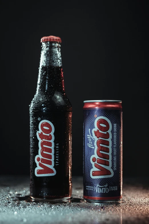 a couple of bottles of soda sitting next to each other, inspired by Kuno Veeber, vanta black, dark vignette, hero shot, promo image