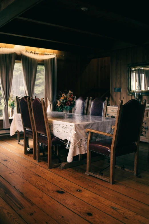 a dining room with a table and chairs, a portrait, unsplash, cottage hippie naturalist, 1990s photograph, multiple stories, ƒ / 8