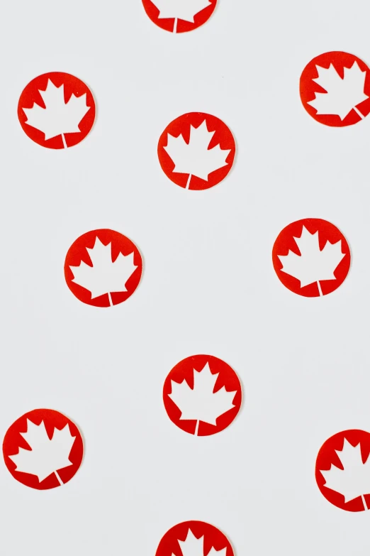 red maple leaf stickers on a white background, by Nicolette Macnamara, icon pattern, g 7 summit press photos, round background, wallpaper mobile