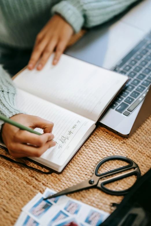 a person sitting at a desk writing in a notebook, etsy, essence, thumbnail, fully functional