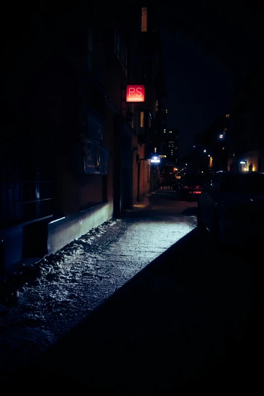 a bench sitting on the side of a street at night, an album cover, by Jens Søndergaard, shady alleys, small red lights, nightlife, stockholm