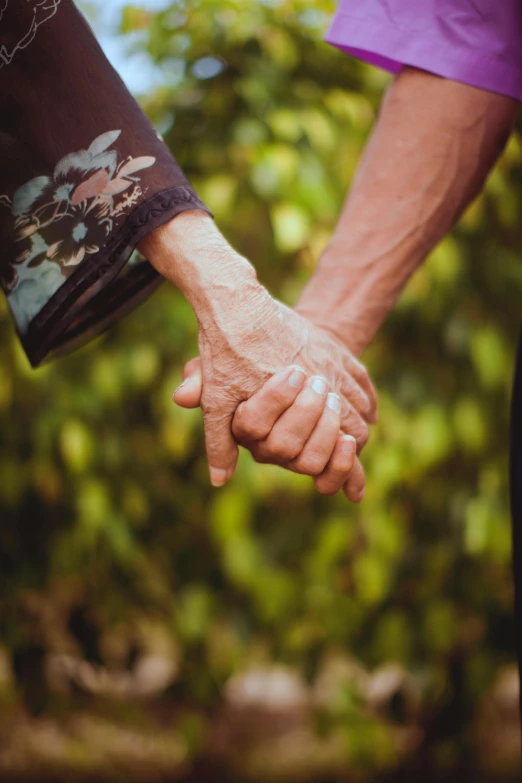 a close up of two people holding hands, a picture, lush surroundings, aging, vintage vibe, fighting