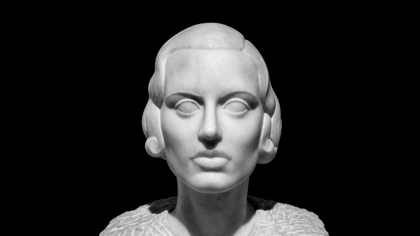 a black and white photo of a bust of a woman, an art deco sculpture, by William Zorach, pixabay, op art, clean symmetrical faces, square facial structure, 1 9 2 0 s hairstyle, museum quality