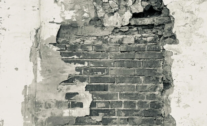 a black and white photo of a brick wall, by Jan Kupecký, renaissance, mixed art, background image, crumbling, ansel ]