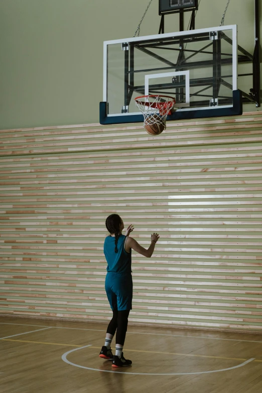 a man standing on top of a basketball court holding a basketball, wood panel walls, shooting, no - text no - logo, climber