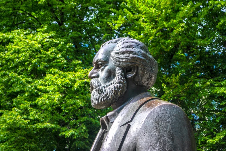 a statue of a man with a beard, by Niko Henrichon, pixabay, socialist realism, lush surroundings, avatar image