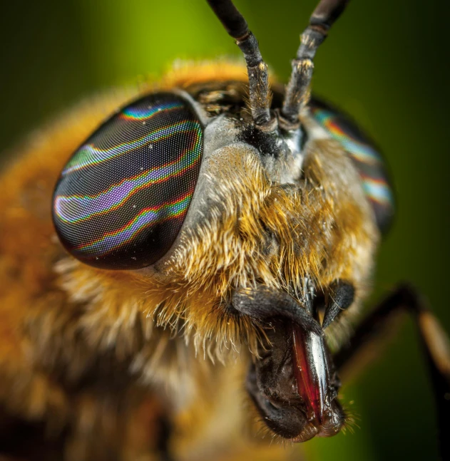 a close up of a bee's face and eyes, a macro photograph, by Jesper Knudsen, pexels contest winner, hurufiyya, oled visor over eyes, brown, full body extreme closeup, hyperdetailed colourful