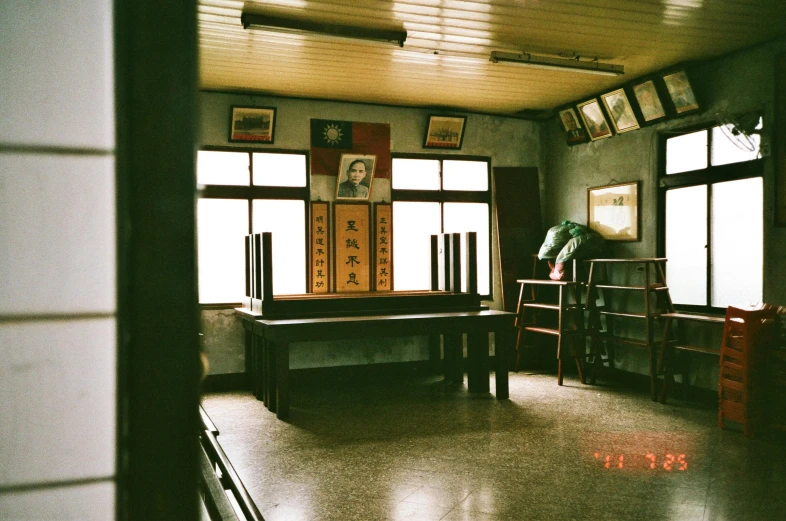 a room that has a pool table in it, an album cover, inspired by Zhang Shengwen, unsplash, shin hanga, historical picture, school classroom, 1990 photograph, instagram story