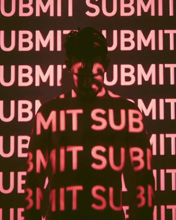 a man standing in front of a sign that says summit summit summit summit summit summit summit summit, an album cover, by Michael Sittow, tumblr contest winner, futurism, soft red lights, an epic non - binary model, berghain, profile picture