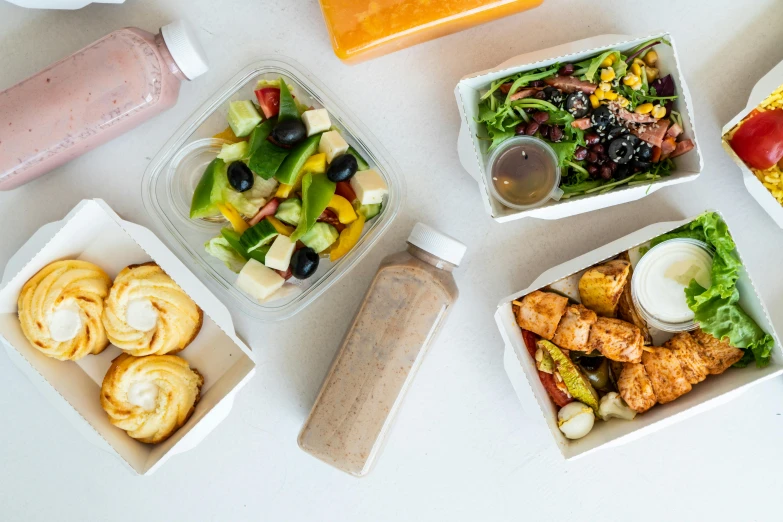 a table topped with different types of food, 6 pack, background image