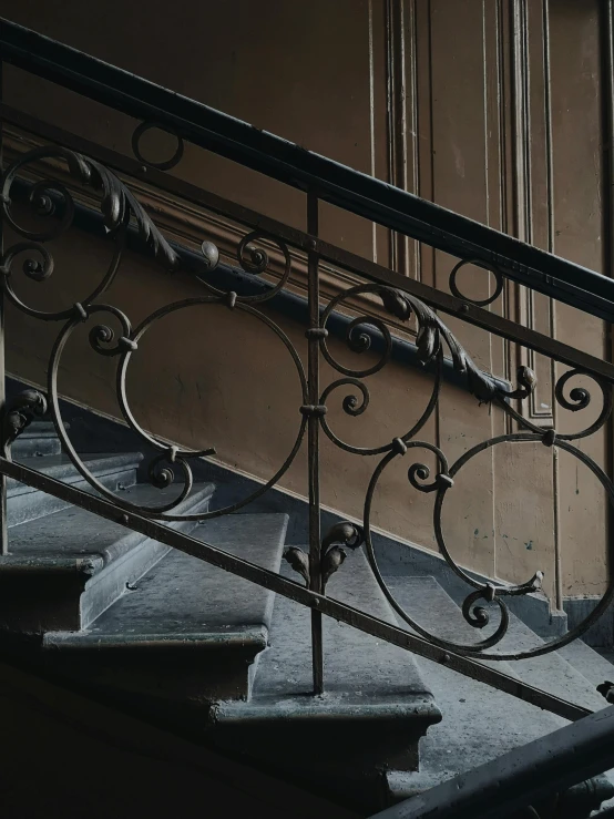 a black and white photo of a set of stairs, inspired by Hubert Robert, pexels contest winner, baroque, bent rusted iron, colour photograph, ( ( theatrical ) ), ilustration