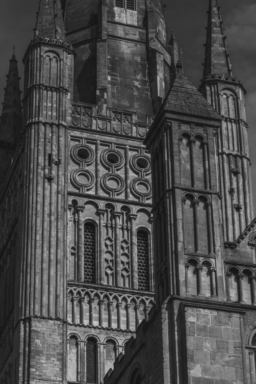 a black and white photo of a very tall building, inspired by Ernest Procter, gothic art, warwick saint, high texture detail), 1 9 6 2, bloodborne cathedral