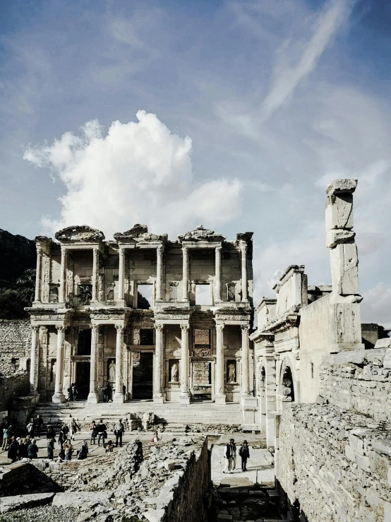 the ruins of the ancient city of ephesia, pexels contest winner, neoclassicism, grey, crowded square, instagram post, ( ( theatrical ) )