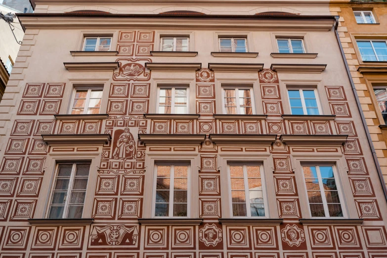 a tall building with a clock on top of it, inspired by Károly Markó the Elder, pexels contest winner, art nouveau, red and white marble panels, 1 4 9 3, square, red ocher