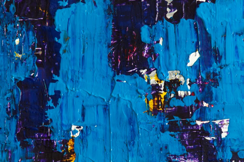 a close up of a painting on a wall, by Micha Klein, pexels, abstract expressionism, electric blue, 144x144 canvas, torn edges, night-time