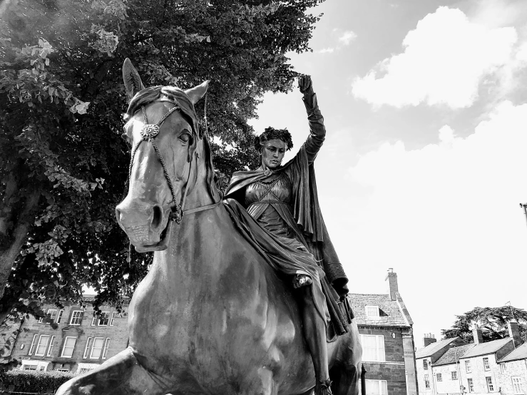 a statue of a man riding on the back of a horse, a statue, inspired by Prince Hoare, fine art, ancient queen emma watson, shot with iphone 1 0, warwick saint, elvis