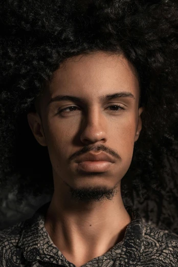 a close up of a person with long hair, an album cover, inspired by Gerald Kelly, pexels contest winner, genderless, mixed race, ready to model, headshot profile picture