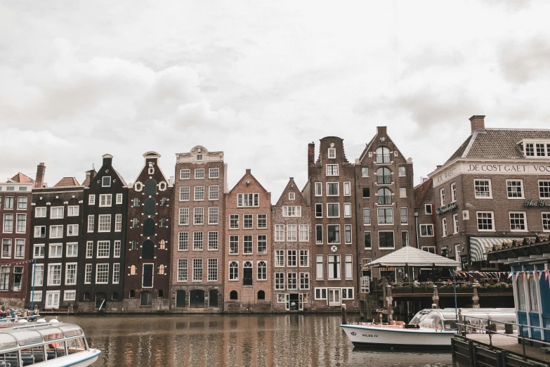 a row of buildings next to a body of water, by Jacob Koninck, pexels contest winner, renaissance, background image, dutch style, 1940s photo