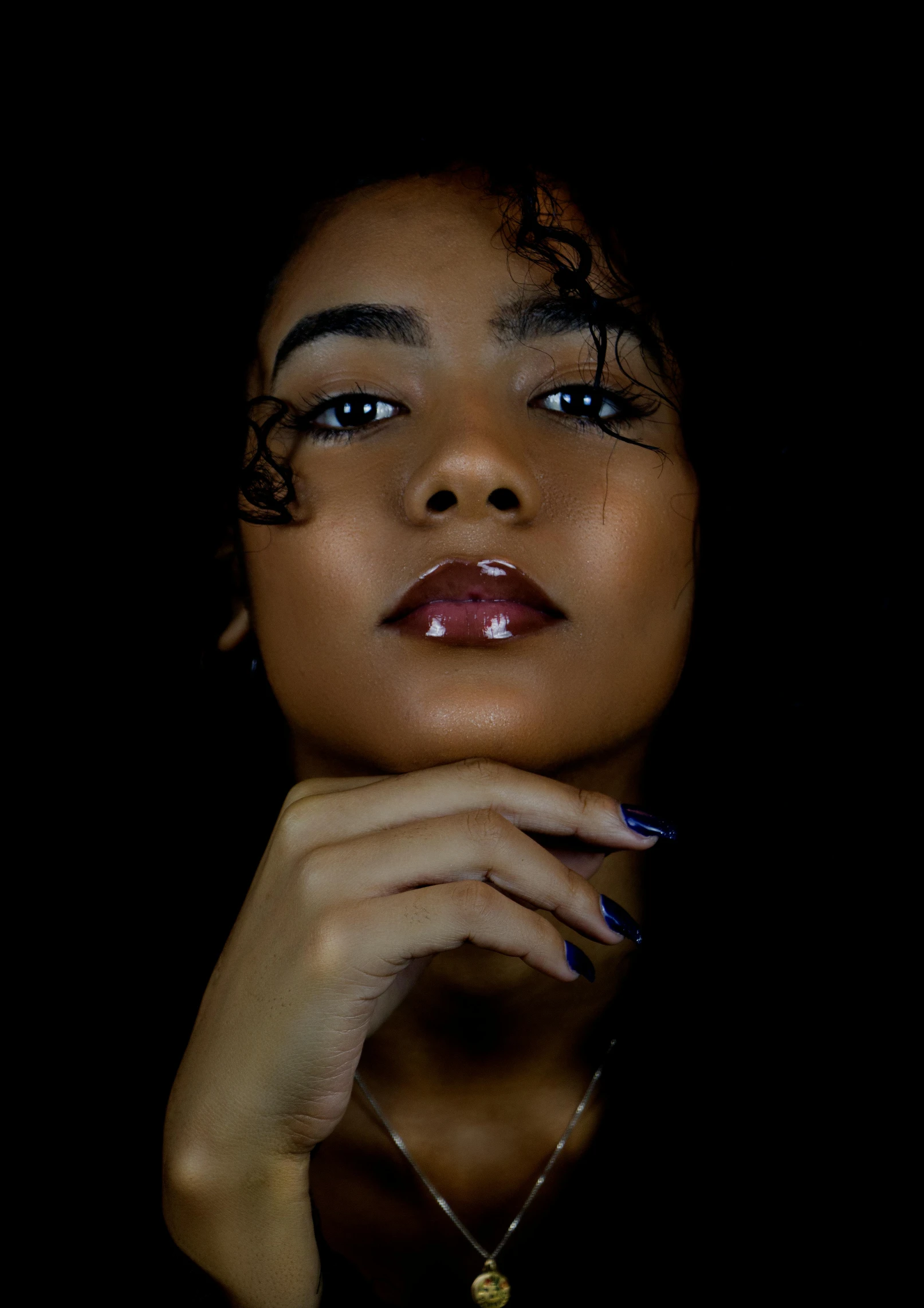 a close up of a person holding a cell phone, by reyna rochin, art photography, 2 4 year old female model, avatar image, dark lips, mixed race