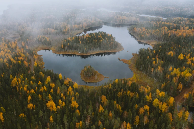 a large body of water surrounded by trees, by Jaakko Mattila, pexels contest winner, hurufiyya, autumn rain turkel, flying islands, alexey egorov, calmly conversing 8k