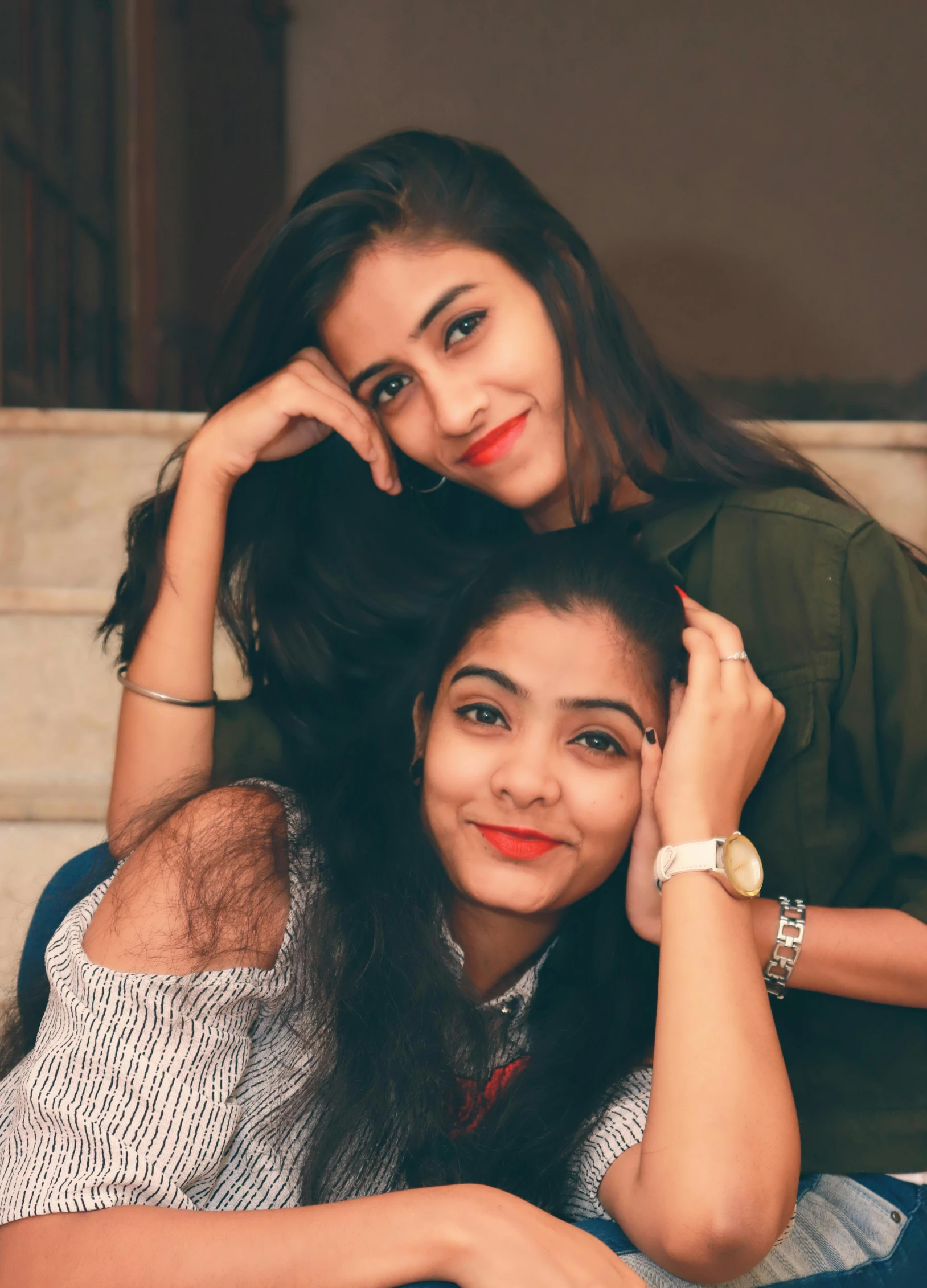 a couple of women sitting next to each other, a picture, by Max Dauthendey, trending on instagram, tachisme, close-up shoot, 15081959 21121991 01012000 4k, teenager, headshot