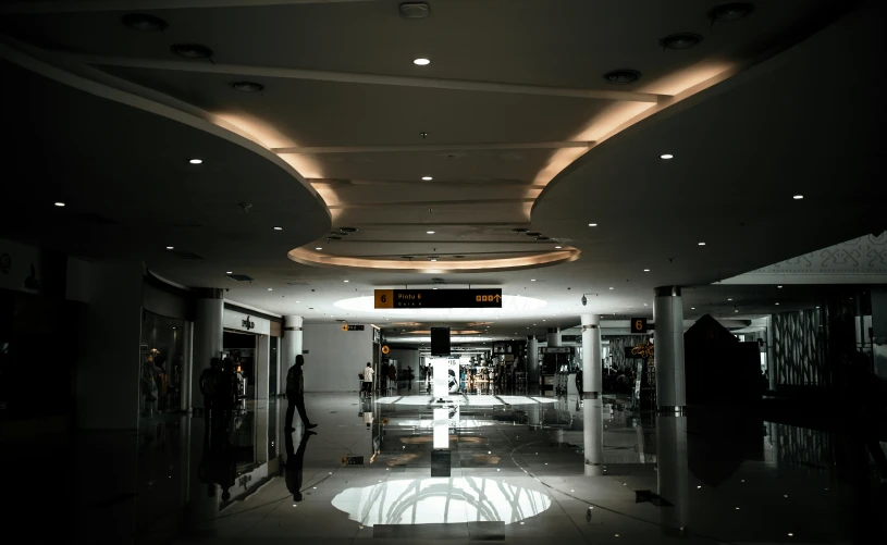 a black and white photo of the inside of a building, pexels contest winner, black. airports, jakarta, square, thumbnail