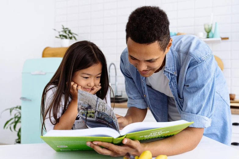 a man reading a book to a little girl, pexels contest winner, figuration libre, portrait image, cookbook photo, 15081959 21121991 01012000 4k, thumbnail