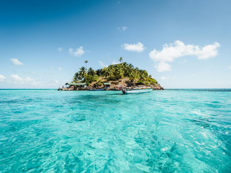 a small island in the middle of the ocean, by Julia Pishtar, unsplash, slim aarons, turquoise water, te pae, thumbnail