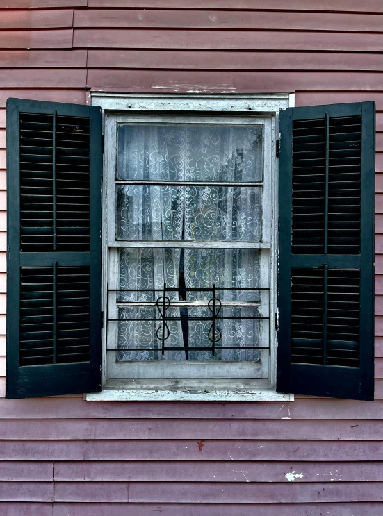 a window with black shutters on a pink house, inspired by Gertrude Abercrombie, unsplash, renaissance, in louisiana, victorian lace, sports photo, square