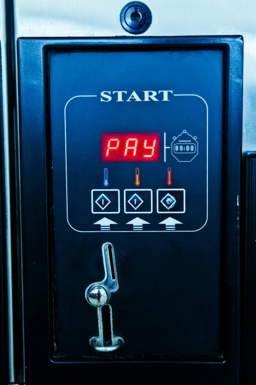 a close up of a clock on a train, vending machine, commercial photography, sweaty. steam in air, square