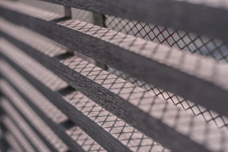 a bird sitting on top of a wooden bench, inspired by Andreas Gursky, unsplash, op art, in gunmetal grey, detail shot, behind bars, smoked layered