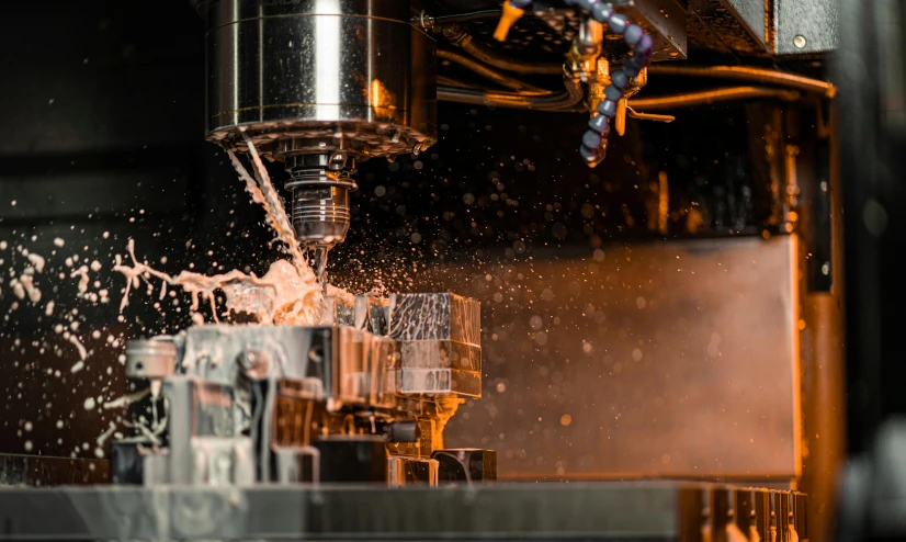 a close up of a machine cutting a piece of metal, pexels, water-cooled, iconic scene, a large, 1 2 9 7