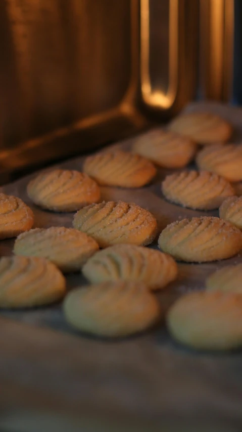 a close up of cookies baking in an oven, pexels, art nouveau, egypt, thumbnail, malt, mid shot photo