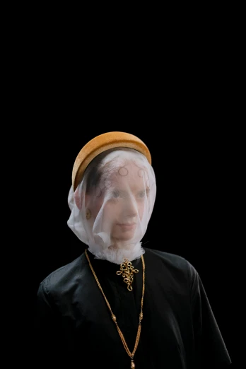 a man with a veil over his head, an album cover, inspired by Ambrosius Holbein, hugh kretschmer, portrait n - 9, portait image