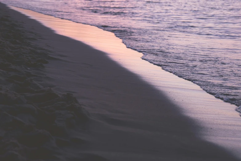 a bird standing on top of a beach next to the ocean, inspired by Elsa Bleda, unsplash contest winner, australian tonalism, reflective lavender ocean water, soft light 4 k in pink, laying on a beach, glow wave