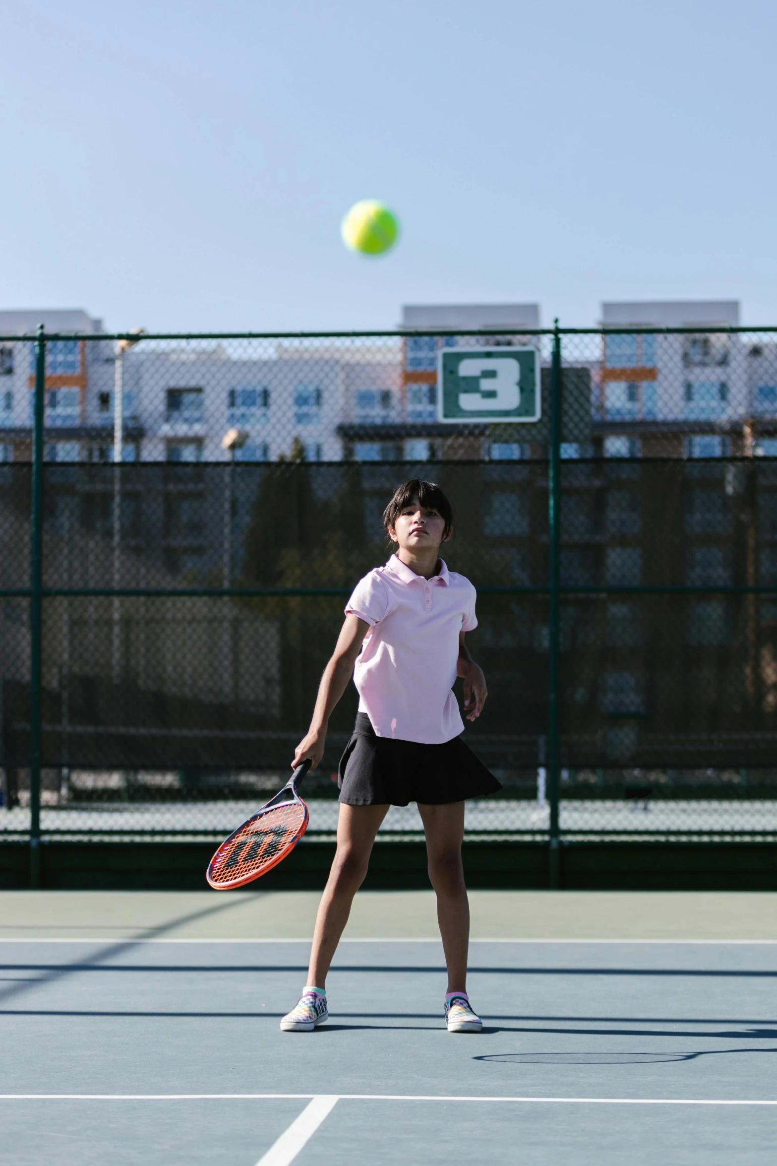 a woman standing on a tennis court holding a racquet, happening, lulu chen, square, for junior, oceanside