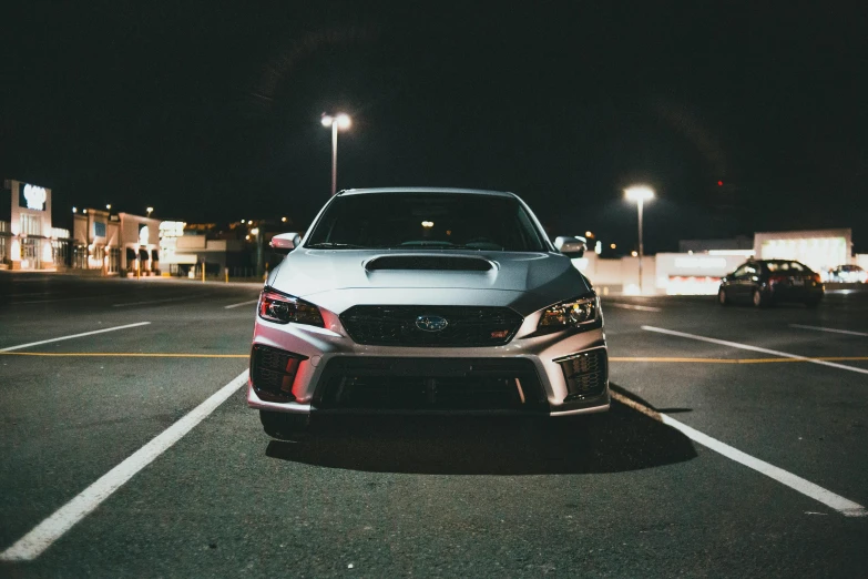 a car parked in a parking lot at night, pexels contest winner, subaru, square, avatar image, long front end