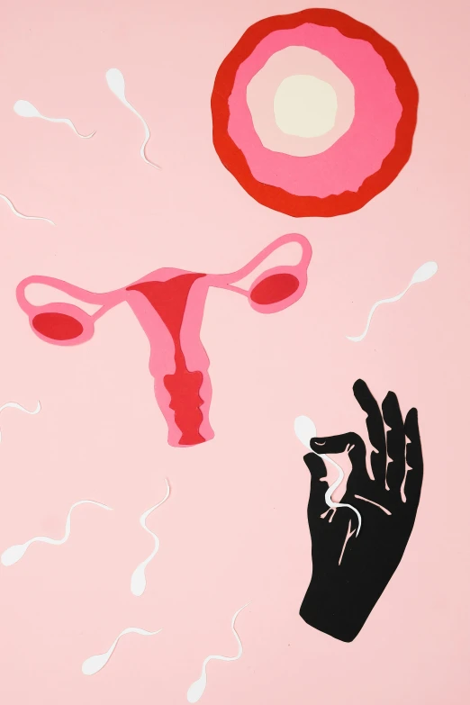 a painting of utensils and hands on a pink background, feminist art, cervix awakening, high - contrast, medical depiction, ilustration