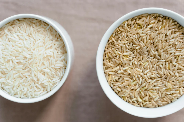 two bowls filled with rice next to each other, by Nina Hamnett, unsplash, renaissance, beige, high quality product image”, composite, reverse