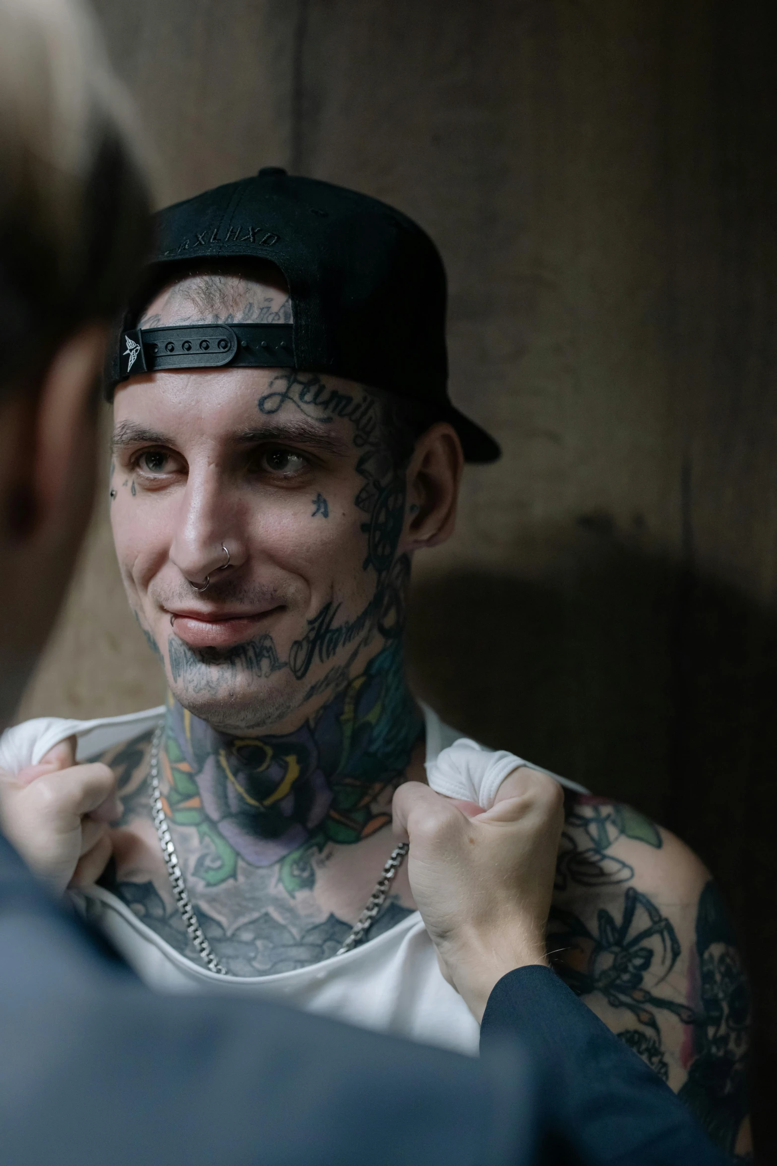 a man that has some tattoos on his chest, inspired by Seb McKinnon, trending on pexels, hyperrealism, a still of a happy, jay bauman, 8 k film still, lgbt